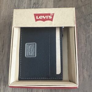 Levi's Black Leather Slim Card Sleeve with Silver Logo